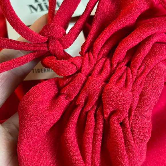 𝗡𝗪𝗧 Tiger mist red ruched bodysuit adjustable straps tie front helation S - Picture 7 of 11